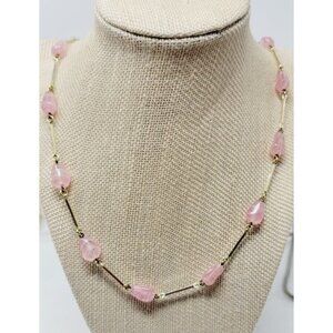 Vintage Gold tone Pink and White Marbled Glass Choker necklace
